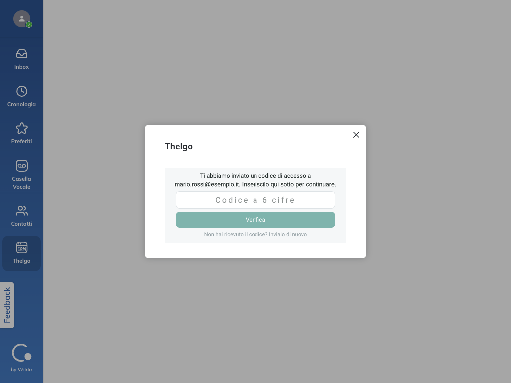 Inserimento del codice a 6 cifre ricevuto via email, dentro l'app x-bees